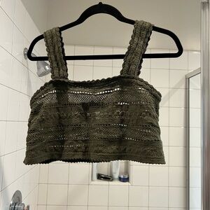 aerie Olive Crochet Crop Tank Top